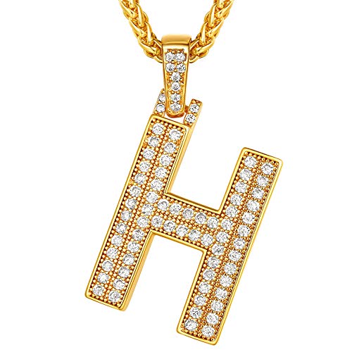 Suplight Herren Hip Hop Iced-Out Kette 18k vergoldet Buchstabe H Anhänger mit 56+5cm verstellbare Weizenkette Rapper Biker Modeschmuck Accessoire von Suplight