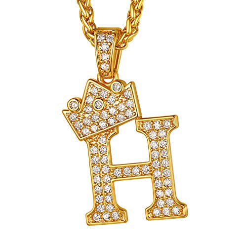 Suplight Herren Hip Hop Iced-Out Kette 18k vergoldet Buchstabe H Anhänger mit Krone 56+5cm verstellbare Weizenkette Rapper Biker Modeschmuck Accessoire von Suplight