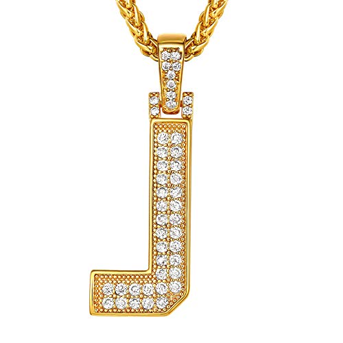 Suplight Herren Iced-Out Buchstabe J Halskette Initiale Anhänger mit 56+5cm Weizenkette 18k vergoldet Hip Hop Rapper Modeschmuck Accessoire für Jungen von Suplight