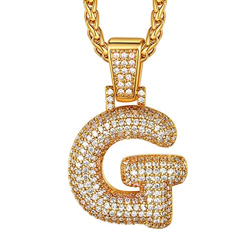 Suplight Herren Initiale Kette 18k vergoldet 56+5cm Weizenkette mit Iced-Out Buchstabe G Anhänger Schaumblase Design Bling Bling CZ Hiphop Rapper Modeschmuck Accessoire von Suplight