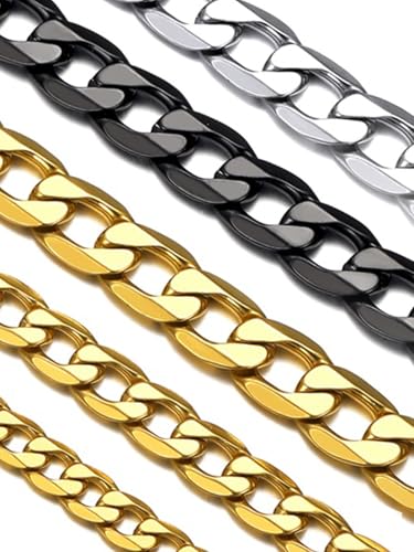 Suplight Panzerkette Vergoldet Kette für Herren Jungen Gliederkette 76cm lang Edelstahl Cuban Link Chain 4mm breit Halskette Hip Hop Kette Klassische Ersatzkette Modeschmuck von Suplight