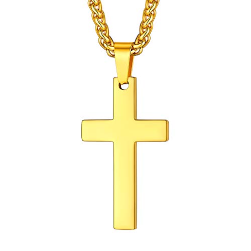 Suplight Herren Kette 18k vergoldet christliches Kreuz Anhänger Halskette 56+5cm Weizenkette mit dickem Kreuz Christen Modeschmuck Accessoire für Weihnachten von Suplight