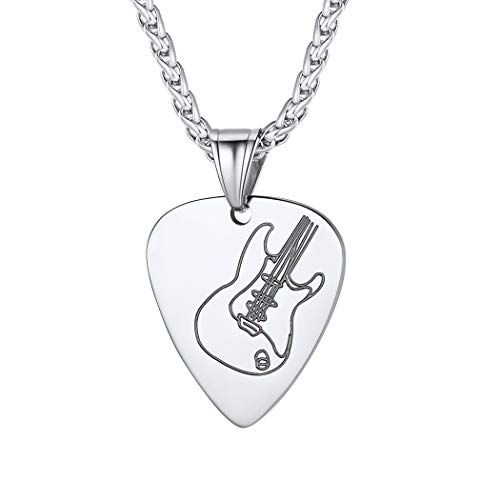 Suplight Herren Kette Edelstahl personalisiert Plektron Anhänger Halskette Plektrum mit Gitarre Muster Guitar Pick Necklace Rocker Musikliebhaber Modeschmuck Geschenk für Geburtstag Weihnachten von Suplight