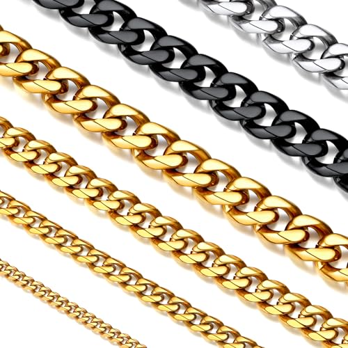 Suplight Herren Panzerkette - 18k vergoldet Panzer Halskette 6mm/71cm schlichte kubanische Gliederkette Link Necklace Hip Hop Rapper Roker Modeschmuck von Suplight
