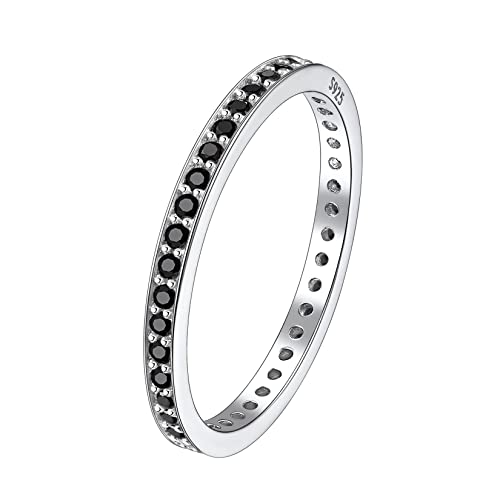 Suplight Herren Ring in 925 Sterling Silber Fingerring schwarz Cubic Zirkonia Bandring Spannrings 14K Weißgold Solitärring Verlobungsring Eternityringe Silberschmuck 54 von Suplight