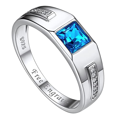 Suplight Herren Ring in 925 Sterling Silber Personalisierter Farbsteinring 14K Weißgold mit Blautopas Bandring Spannring mit Gravur Damen minimalistischer Zirkonring 62 von Suplight