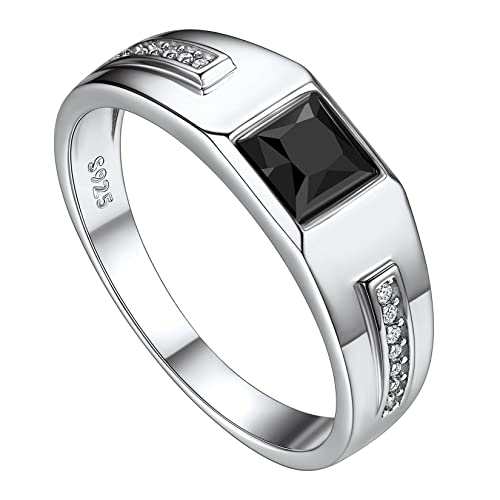 Suplight Herren Ring in 925 Sterling Silber Quadrat Schliff schwarz Cubic Zirkonia Ring Bandring Spannrings 14K Weißgold Solitärring Verlobungsring Eternityringe Silberschmuck 68 von Suplight