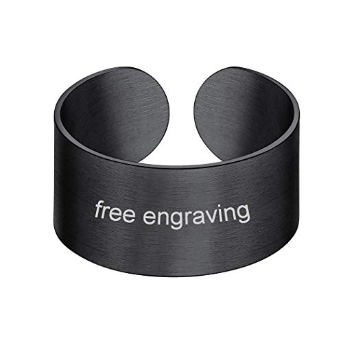 Suplight Herren Ring schwarz Edelstahl 10mm breit matte Damen offener Ring verstellbarer Knöchel Ring Band Ring mit Gravur Ehering Personalisierbarer Verlobungsring Finger Geschenk für Geburtstag von Suplight