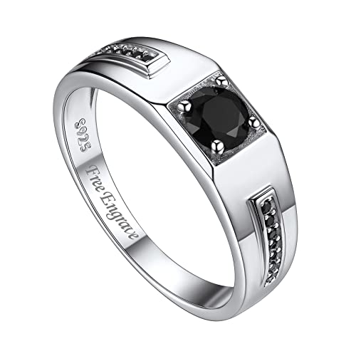 Suplight Herrenring Silber 925 mit glänzendem schwarzem Zirkonia 14K Weißgold Personalisierter Verlobungsring Promise Eternityringe Solitärring Silberschmuck 57 von Suplight