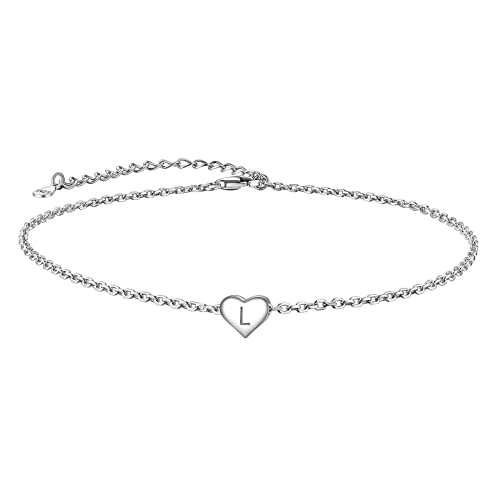 Suplight Herz Fußkette Damen mit Buchstabe L aus 925 Sterling Silber Initialen Ankle Chain Wasserfest Verstellbare Kettenlänge 22-27cm Geschenk für Freundin Liebe Mädchen von Suplight