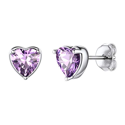 Suplight Herz Ohrstecker für Mädchen Frauen Herzform Ohr Piercing mit synthetische Alexandrit Geburtsstein von Juni lila zirkonia Ohrringe Kristall Schmuck für Geburtstag Jahrestag von Suplight