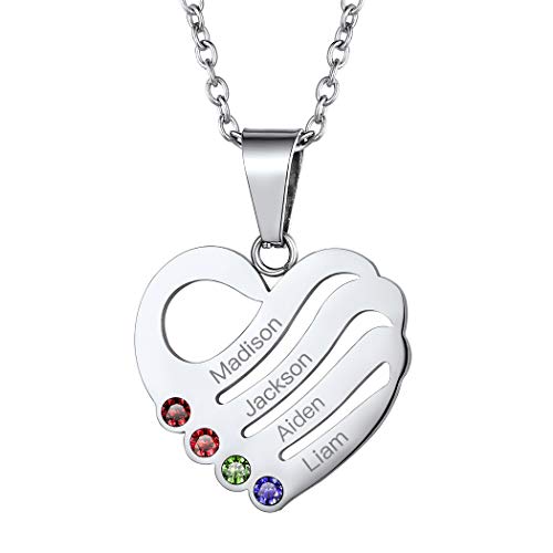 Suplight Herzkette Edelstahl Damen Mädchen personalisiert Herz Anhänger mit 46cm Rolokette Namenskette + Geburtsstein einzigartiges Namen Gravur Geschenk Souvenir für Geburstag Weihnachten von Suplight