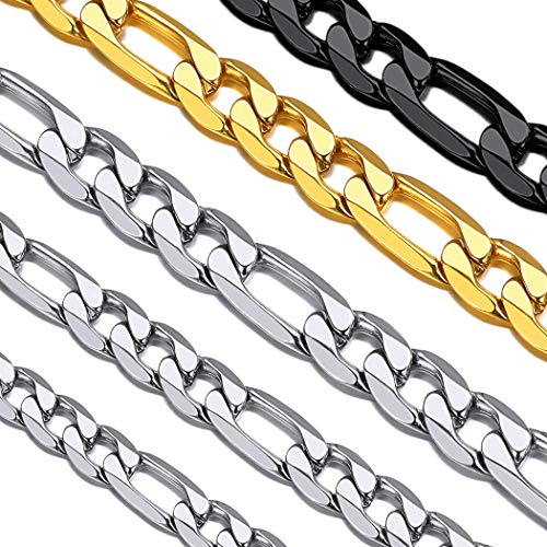 Suplight Hip Hop Lang Kette für Männer Jungen 9mm breit 28"/71cm lang Edelstahl Figarokette 3+1 Gliederkette Unisex Klassische Halskette Schmuck Accessoire Geschenk von Suplight