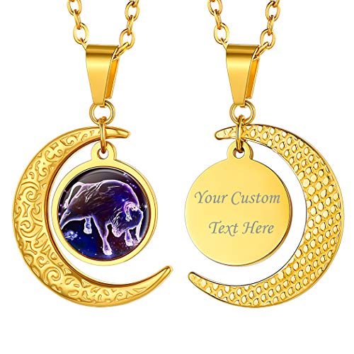 Suplight Horoskop Collier Sternzeichen Stier personalisiert Kette 18k vergoldet Mondsichel Anhänger Halskette 50+5cm lang Rolokette mit Sternbilder Tierkreis Modeschmuck für Damen Herren von Suplight