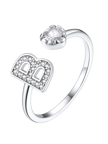 Suplight Initial Ring Silber 925 Damen Offener Ring Solitärring Diamant Verstellbare Alphabet Fingerring mit Buchstabe B Geschenk für Frauen Mädchen von Suplight