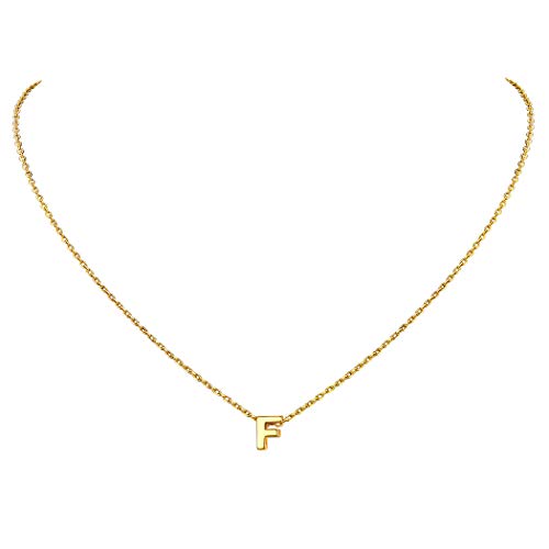 Suplight Initialen Kette Damen 925 Sterling Silber Buchstabe Anhänger F mit 1,5mm/45cm Rolokette 18k vergoldet Minimalist Schlüsselbein Halskette Geschenk für Weihnachten Geburtstag von Suplight