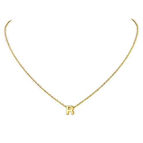 Suplight Initialen Kette Damen 925 Sterling Silber Buchstabe Anhänger R mit 1,5mm/45cm Rolokette 18k vergoldet Minimalist Schlüsselbein Halskette Geschenk für Weihnachten Geburtstag von Suplight