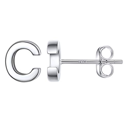 Suplight Initialen Ohrringe für Damen Mädchen 925 Sterling Silber Buchstabe C Ohrstecker Ohr Piercing platiniert Minimalistische Alphabet Ohr Schmuck Accessoire für Weihnachten Geburtstag von Suplight