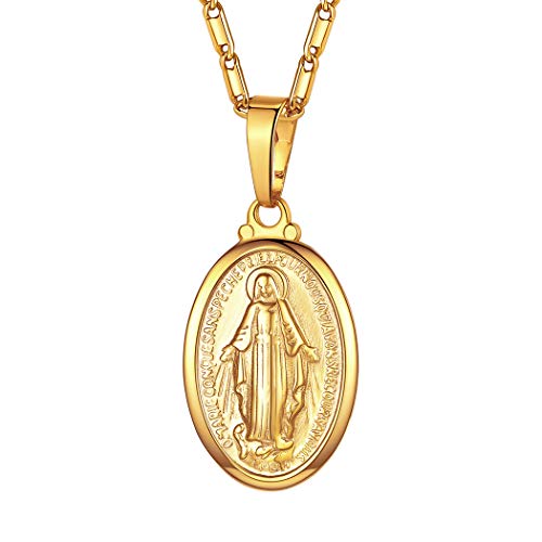 Suplight Jungfrau Maria Anhänger Halskette 18k vergoldet Oval Medaille mit 50+5cm verstellbar Kette Damen Collier religiöser Modeschmuck von Suplight