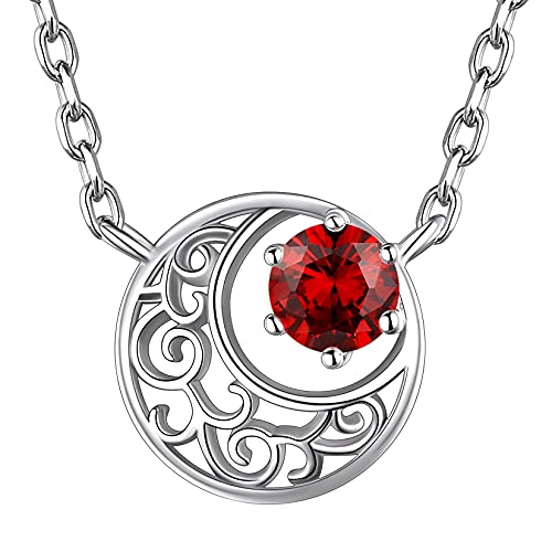 Suplight Kette für Damen 925 Sterling Silber Keltischer Halbmond Anhänger mit Mondstein Januar Halskette Irischer Schmuck Garnet Geschenke für Mädchen Mutter Tochter Schwester von Suplight