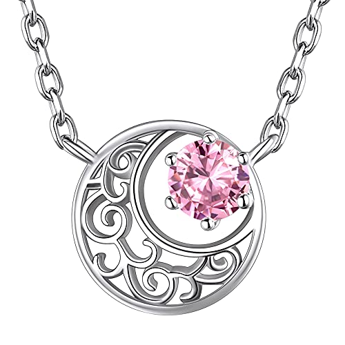 Suplight Kette für Damen 925 Sterling Silber Keltischer Halbmond Anhänger mit Mondstein Oktober Halskette Irischer Schmuck Rosenquarz Geschenke für Mädchen Mutter Tochter Schwester von Suplight