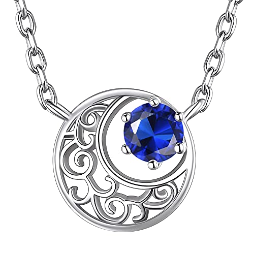 Suplight Kette für Damen 925 Sterling Silber Keltischer Halbmond Anhänger mit Mondstein September Halskette Irischer Schmuck Saphir Blau Geschenke für Mädchen Mutter Tochter Schwester von Suplight