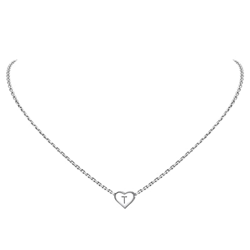 Suplight Kette für Damen mit Buchstabe T Herz Initialen Anhänger Mode Letter Necklace Rolokette Minimalist Schmuck Accessoire mit Geschenkbox von Suplight
