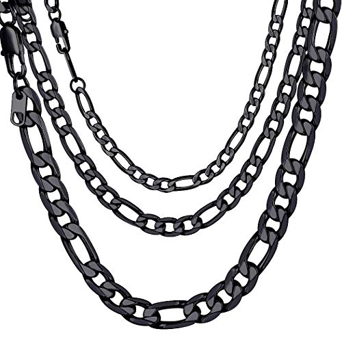 Suplight Klassische Figarokette 3+1 Gliederkette für Damen Herren 6mm breit 55cm/22 lang Unisex Kette schwarz Edelstahl Halskette Ersatzkette Zubehör von Suplight