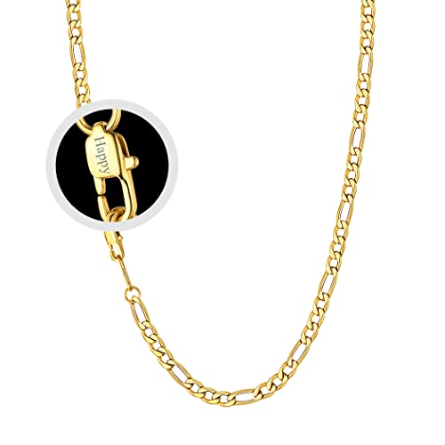 Suplight Klassische Figarokette 3+1 Gliederkette für Damen Herren Goldkette 4mm breit 55cm/22 lang Unisex Kette 18k vergoldet Name Gravur Halskette Ersatzkette Zubehör personalisierte Geschenk von Suplight