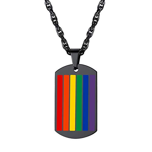 Suplight LGBT Regenbogen Emaille Dog Tag Anhänger Halskette Herren Frauen Gay Pride 55+5 cm Singapurkette schwarz Edelstahl Homosexuell Modeschmuck Accessoire von Suplight