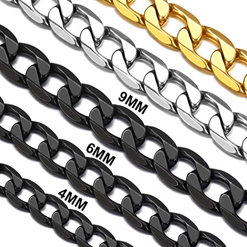 Suplight Lange Kette Hip Hop Stil Panzerkette Cuban Link Chain 66cm/26 4mm breit schwarz Edelstahl Klassische Halskette für Biker Rocker Unisex Collier Accessoire für Party von Suplight