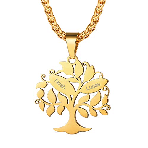Suplight Lebensbaum Kette für Damen Herren persoanlisiert Familienstammbaum Halskette mit Geburtsstein 18k vergoldet 56+5cm Weizenkette spezielles Namen Gravur Geschenk für Geburtstag Jahrestag von Suplight