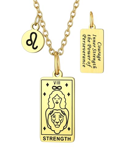 Suplight Lucky Amulett Anhänger für Damen Herren Tarot Karte Halskette Die Kraft Anhänger Edelstahl Horoskop Kette mit Löwe Anhänger, Tarot Card Pendants, Gold, 45 + 5cm Kettenlänge Suplight Lucky Amulett Anhänger für Damen Herren Tarot Karte Halskette Die Kraft Anhänger Edelstahl Horoskop Kette mit Löwe Anhänger, Tarot Card Pendants, Gold, 45 + 5cm Kettenlänge von Suplight
