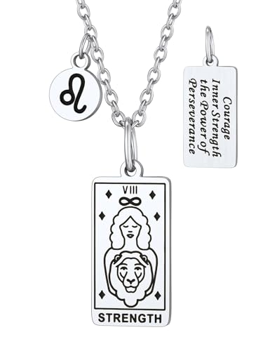 Suplight Lucky Amulett Anhänger für Damen Herren Tarot Karte Halskette Die Kraft Anhänger Edelstahl Horoskop Kette mit Löwe Anhänger, Tarot Card Pendants, Silber, 45 + 5cm Kettenlänge Suplight Lucky Amulett Anhänger für Damen Herren Tarot Karte Halskette Die Kraft Anhänger Edelstahl Horoskop Kette mit Löwe Anhänger, Tarot Card Pendants, Silber, 45 + 5cm Kettenlänge von Suplight