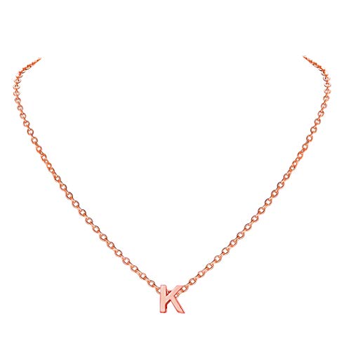 Suplight Minimalist Damen Collier Roségold vergoldet 3D Buchstabe K Anhänger Namenkette 45cm/2mm Initiale Schlüsselbein Kette Modeschmuck tolles Accessoire für Abendkleidung von Suplight