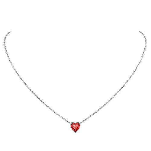 Suplight Mondstein Kette Damen Silber 925 Herz Anhänger mit synthetische Rubin - Geburtsstein von Juli - roter Zirkonia 40+5cm Rolokette Kristall Schmuck Accessoire für Frauen Mädchen von Suplight