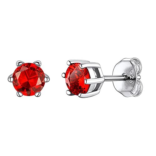 Suplight Mondstein Ohrstecker Damen Silber 925 Juli Geburtsstein Ohrringe mit Runde roter Zirkonia Ohr Piercing Minimalist Rubin Schmuck Kristall Accessoire für Frauen Mädchen von Suplight