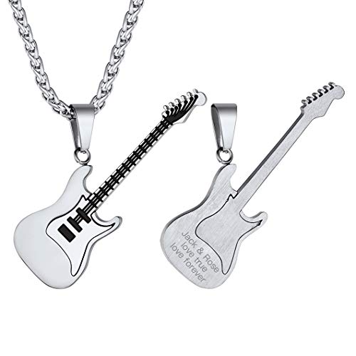 Suplight Musiker Kette für Männer Jungen Edelstahl personalisiert Gitarre Bass Anhänger Halskette Hip Hop E-Gitarre mit 3mm 55cm Weizenkette Geschenk für Musikliebhaber Rocker Rapper von Suplight