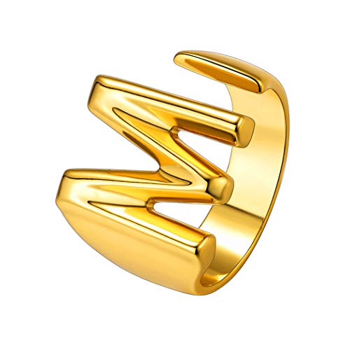 Suplight Offener Ring M Damen Herren goldfarben verstellbar Ringe Buchstaben 18k Vergoldet Initiale Statement Ringe für Jungen Anfangbuchstabe Ring Accessoire für Valentinstag Weihnachten von Suplight