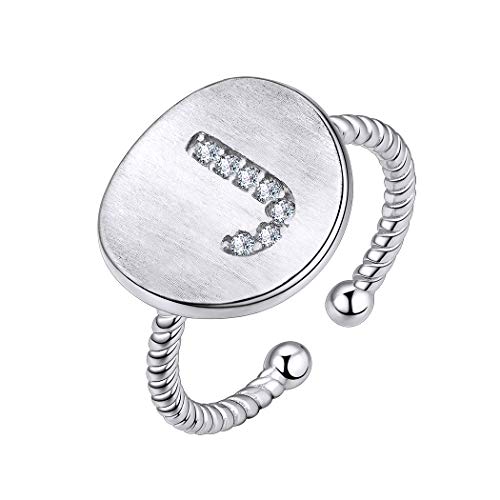 Suplight Offener Ring Weißgold überzogend Buchstabe J Ring Damen 925er Silber Zirkonia Initiale Statement Ring Frauen Mädchen Geschenk für Geburtstag Valentinstag(Silber) von Suplight