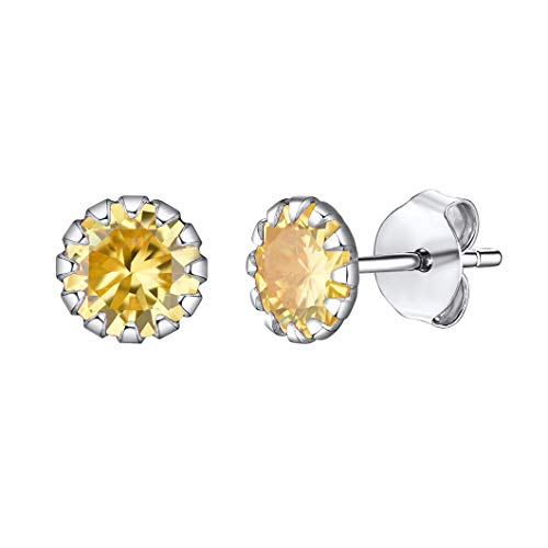 Suplight Ohrringe Damen Silber 925 November Geburtsstein Mondstein Ohrstecker Gelber Topas Blümchen Earrings medizinische Ohrschmuck Kristall Accessoire für Geburtstag von Suplight