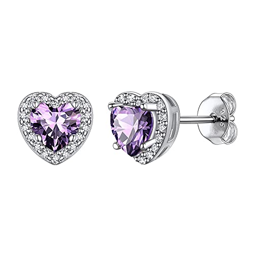 Suplight Ohrringe für Damen aus 925 Sterling Silber Kristall Ohrringe mit Geburtsstein Februar in Herzschnittform Zirkonia Ohr Piercing Amethyst Stein Ohrschmuck für Freundin Mädchen von Suplight