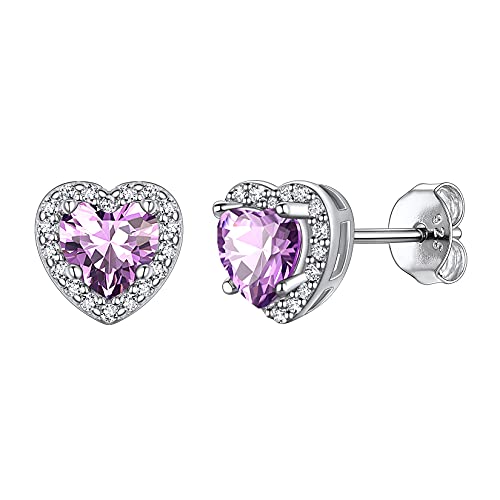 Suplight Ohrringe für Damen aus 925 Sterling Silber Kristall Ohrringe mit Geburtsstein Juni in Herzschnittform Zirkonia Ohr Piercing Synthetischer Alexandrit Ohrschmuck für Freundin Mädchen von Suplight
