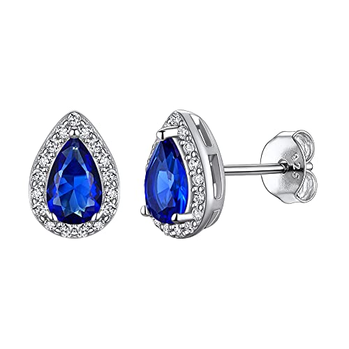 Suplight Ohrringe für Damen aus 925 Sterling Silber Kristall Ohrringe mit Geburtsstein September in Birnenschnittform Zirkonia Ohr Piercing Saphir Blau Ohrschmuck für Freundin Mädchen von Suplight