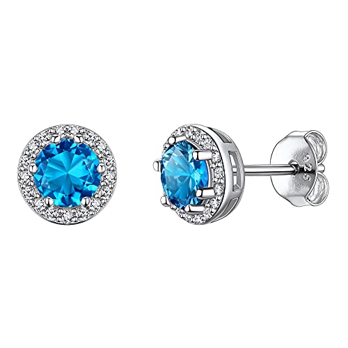 Suplight Ohrringe für Damen aus 925 Sterling Silber Kristall Ohrstecker mit Geburtsstein Dezember in Rundschnittform Zirkonia Ohr Piercing Synthetischer Blautopas Ohrschmuck für Freundin Mädchen von Suplight