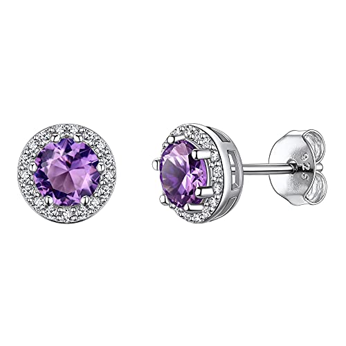 Suplight Ohrringe für Damen aus 925 Sterling Silber Kristall Ohrstecker mit Geburtsstein Februar in Rundschnittform Zirkonia Ohr Piercing Amethyst Stein Ohrschmuck für Freundin Mädchen von Suplight