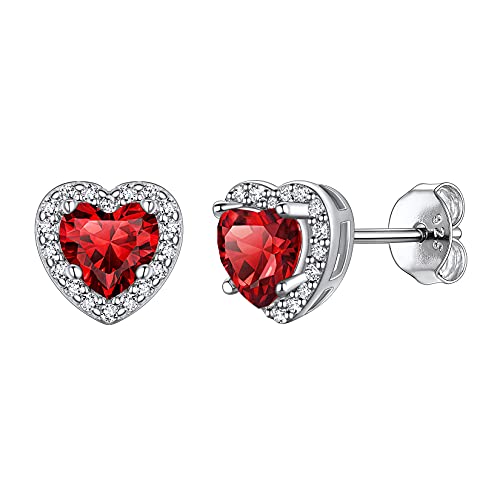 Suplight Ohrringe für Damen aus 925 Sterling Silber Kristall Ohrstecker mit Geburtsstein Januar in Herzschnittform Zirkonia Ohr Piercing Garnet Ohrschmuck für Freundin Mädchen von Suplight