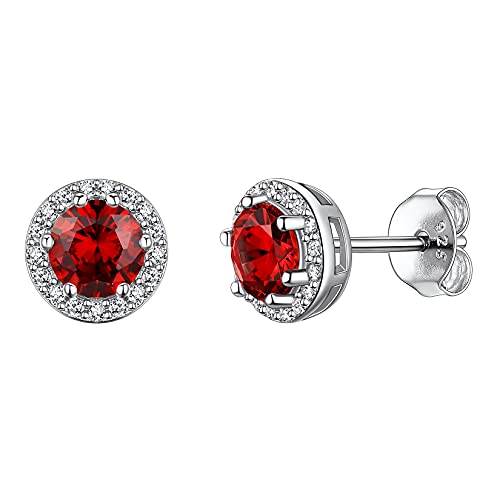 Suplight Ohrringe für Damen aus 925 Sterling Silber Kristall Ohrstecker mit Geburtsstein Januar in Rundschnittform Zirkonia Ohr Piercing Garnet Ohrschmuck für Freundin Mädchen von Suplight