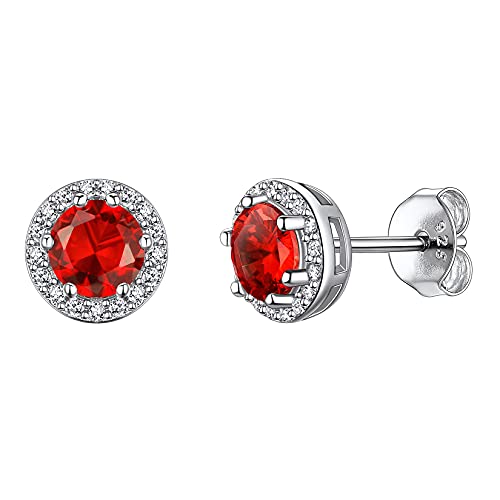 Suplight Ohrringe für Damen aus 925 Sterling Silber Kristall Ohrstecker mit Geburtsstein Juli in Rundschnittform Zirkonia Ohr Piercing Roter Jaspis Heilstein Ohrschmuck für Freundin Mädchen von Suplight