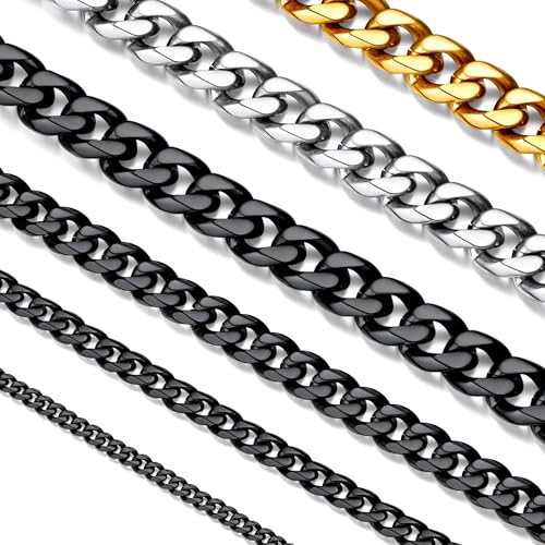 Suplight Schwarz Panzerkette Herren 3mm Edelstahl Halskette 41cm lang verstellbar Cuban Chain Männer kubanische Halskette Panzer Kette Modeschmuck Accessoire von Suplight